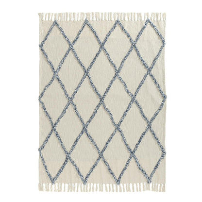 50" X 60" Ivory And Blue Argyle Cotton Woven Throw Blanket HomeRoots