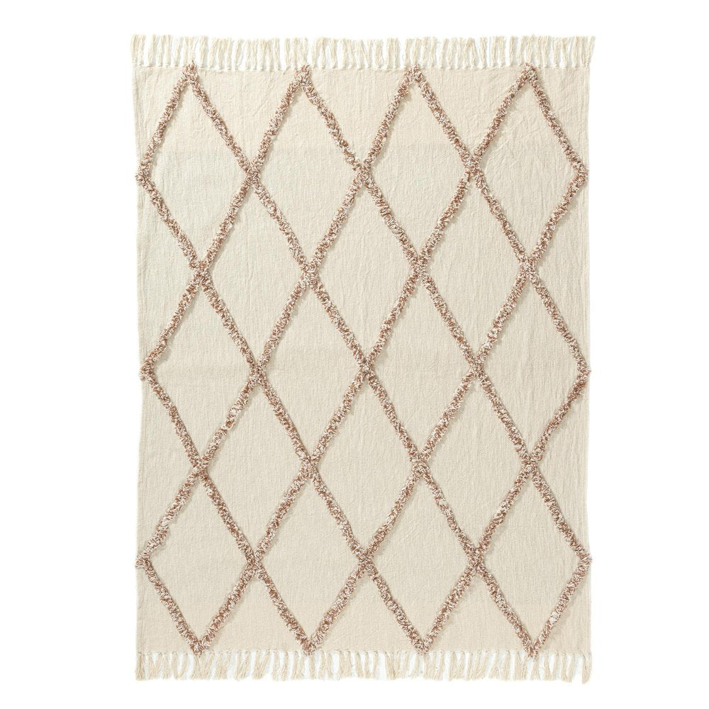 50" X 60" Ivory And Brown Argyle Cotton Woven Throw Blanket HomeRoots