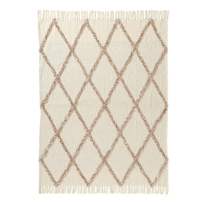 50" X 60" Ivory And Brown Argyle Cotton Woven Throw Blanket HomeRoots
