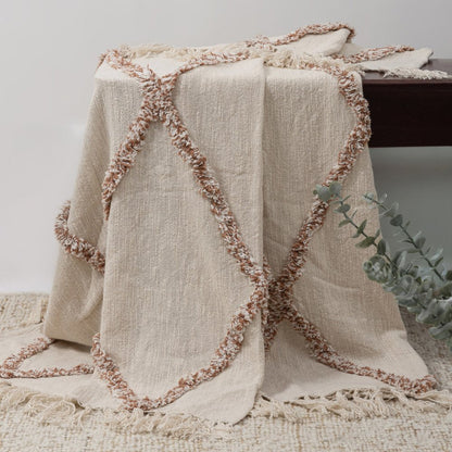 50" X 60" Ivory And Brown Argyle Cotton Woven Throw Blanket HomeRoots