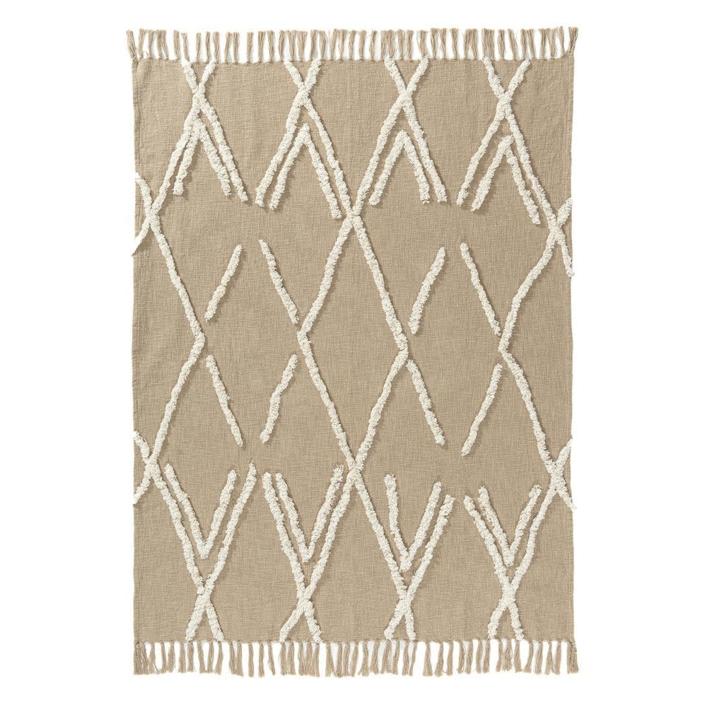 50" X 60" Tan And Ivory Geometric Cotton Woven Throw Blanket HomeRoots
