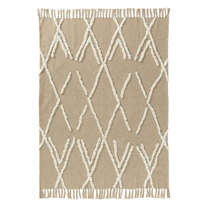 50" X 60" Tan And Ivory Geometric Cotton Woven Throw Blanket HomeRoots