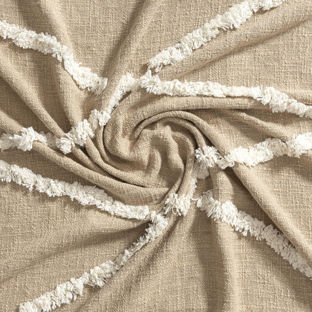 50" X 60" Tan And Ivory Geometric Cotton Woven Throw Blanket HomeRoots