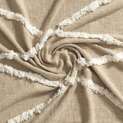 50" X 60" Tan And Ivory Geometric Cotton Woven Throw Blanket HomeRoots