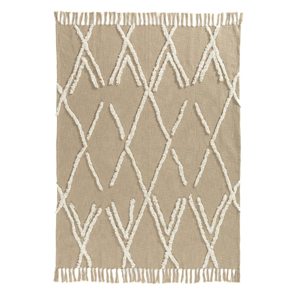 50" X 60" Tan And Ivory Geometric Cotton Woven Throw Blanket HomeRoots