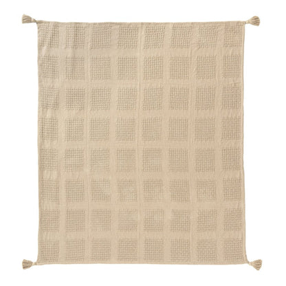 50" X 60" Tan And Beige Patchwork Cotton Woven Throw Blanket HomeRoots
