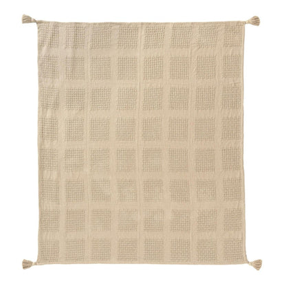50" X 60" Tan And Beige Patchwork Cotton Woven Throw Blanket HomeRoots