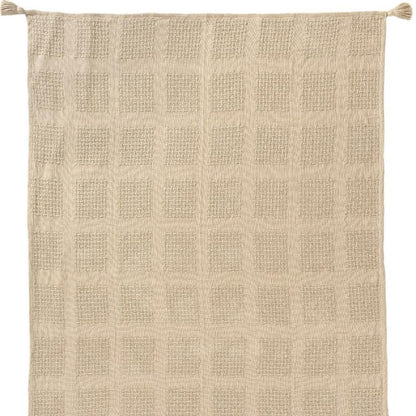 50" X 60" Tan And Beige Patchwork Cotton Woven Throw Blanket HomeRoots