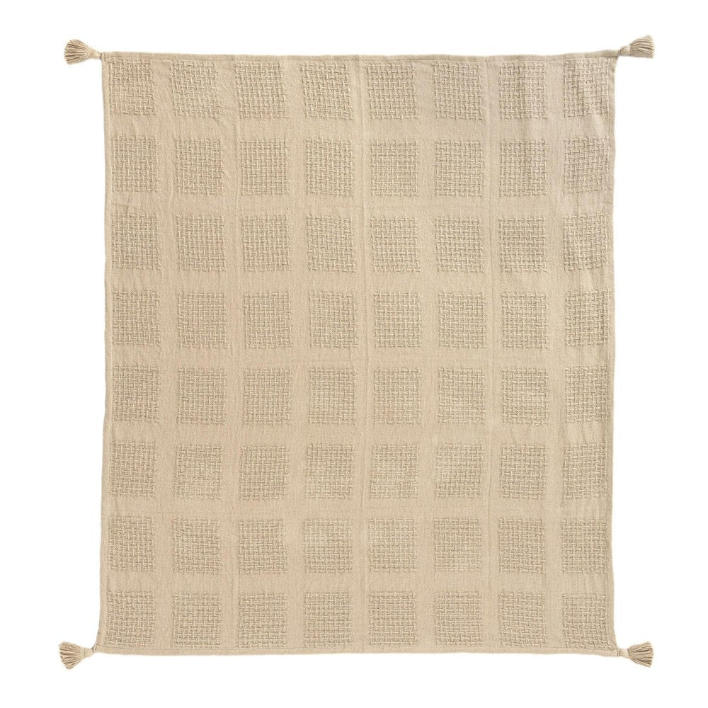 50" X 60" Tan And Beige Patchwork Cotton Woven Throw Blanket HomeRoots
