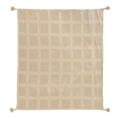 50" X 60" Tan And Beige Patchwork Cotton Woven Throw Blanket HomeRoots