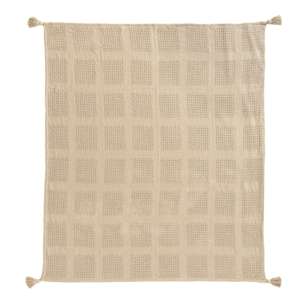 50" X 60" Tan And Beige Patchwork Cotton Woven Throw Blanket HomeRoots