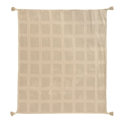 50" X 60" Tan And Beige Patchwork Cotton Woven Throw Blanket HomeRoots