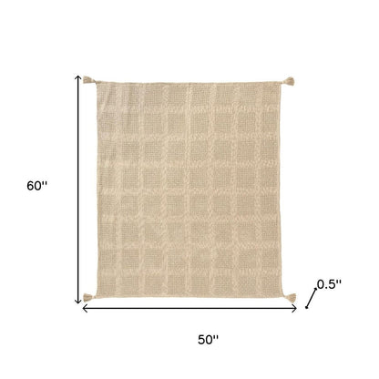 50" X 60" Tan And Beige Patchwork Cotton Woven Throw Blanket HomeRoots