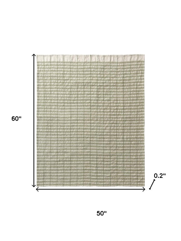 50" X 60" Green And Ivory Striped Throw Blanket HomeRoots