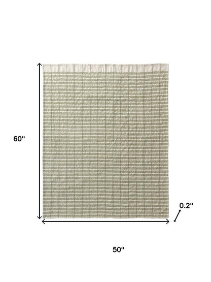 50" X 60" Green And Ivory Striped Throw Blanket HomeRoots