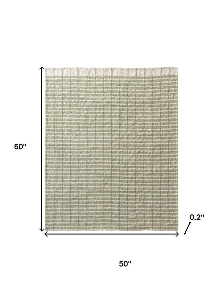 50" X 60" Green And Ivory Striped Polyester Woven Throw Blanket HomeRoots