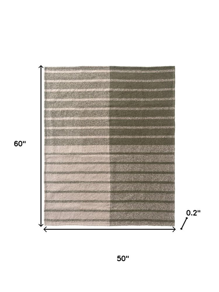 50" X 60" Gray And Green Striped Polyester Woven Throw Blanket HomeRoots