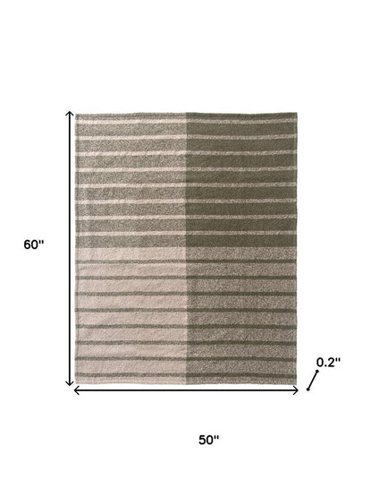 50" X 60" Gray And Green Striped Polyester Woven Throw Blanket HomeRoots