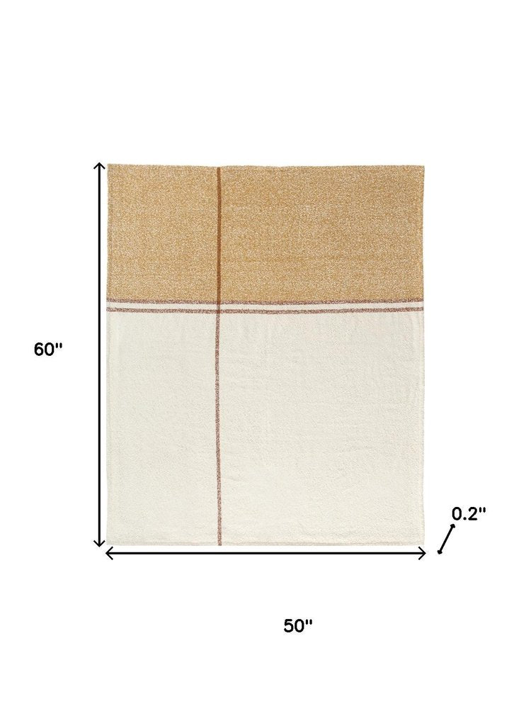 50" X 60" Ivory And Orange Striped Polyester Woven Throw Blanket HomeRoots