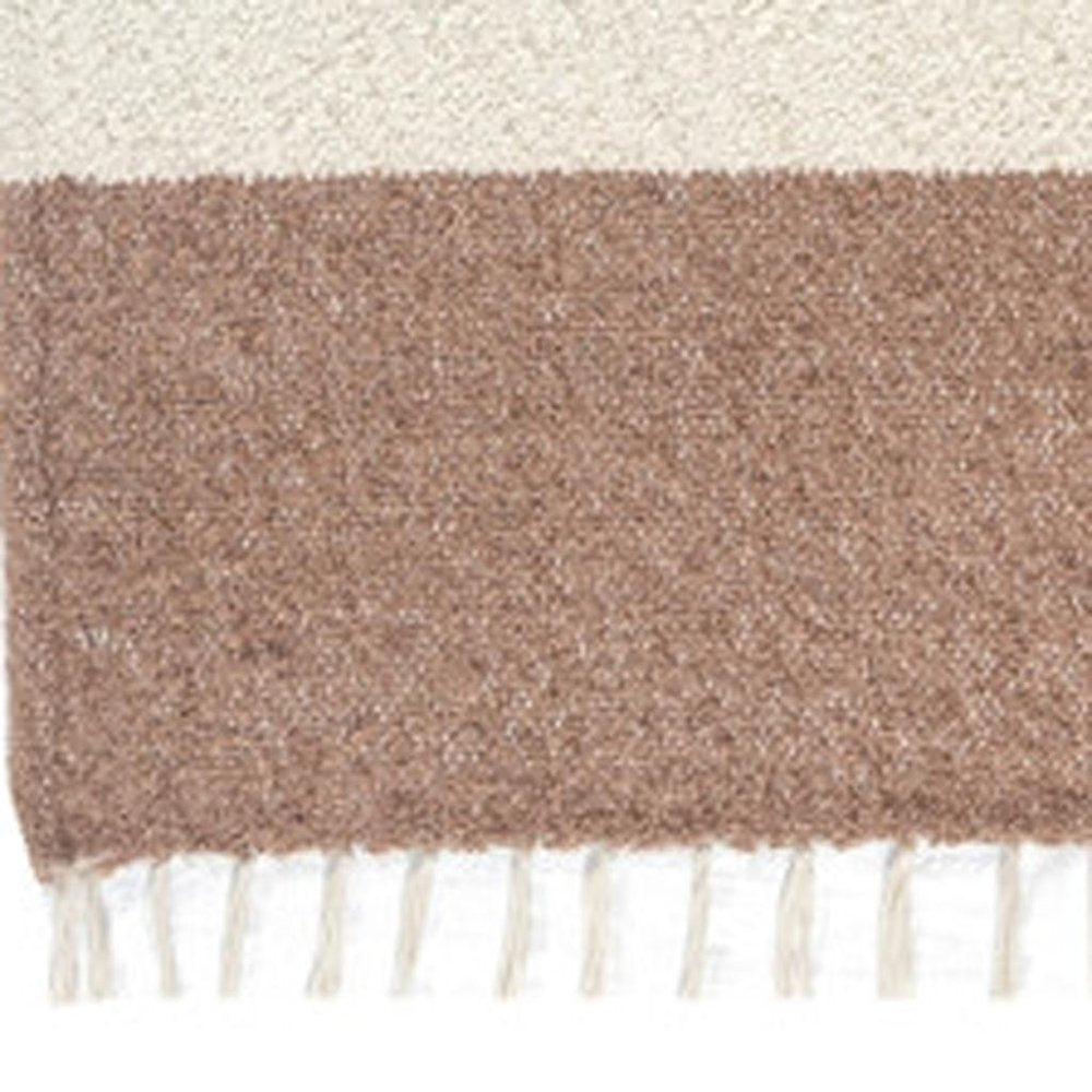 50" X 60" Ivory And Brown Color Block Polyester Woven Throw Blanket HomeRoots