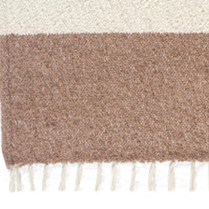 50" X 60" Ivory And Brown Color Block Polyester Woven Throw Blanket HomeRoots