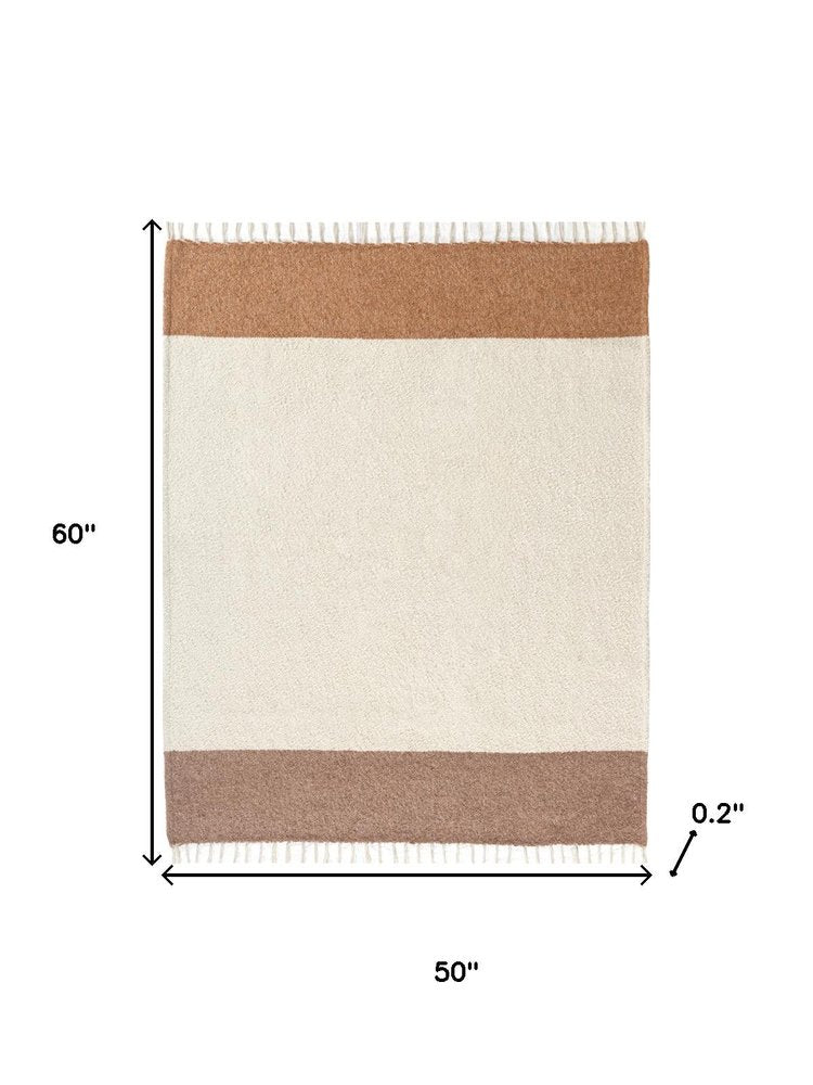 50" X 60" Ivory And Brown Color Block Polyester Woven Throw Blanket HomeRoots