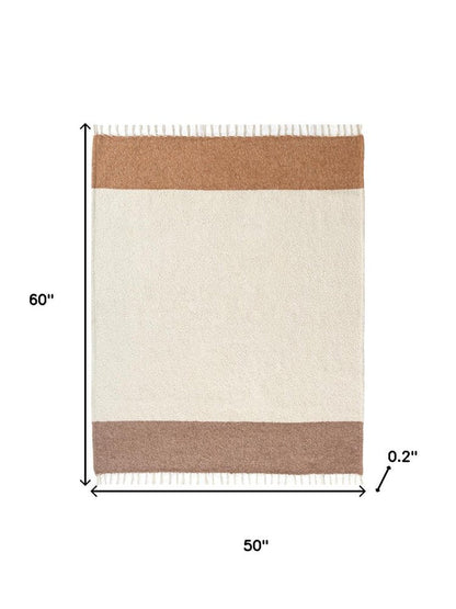 50" X 60" Ivory And Brown Color Block Polyester Woven Throw Blanket HomeRoots