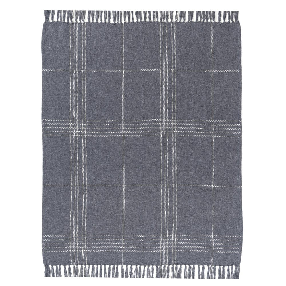 50" X 60" Blue And Ivory Plaid Cotton Blend Woven Throw Blanket HomeRoots