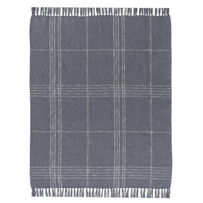 50" X 60" Blue And Ivory Plaid Cotton Blend Woven Throw Blanket HomeRoots