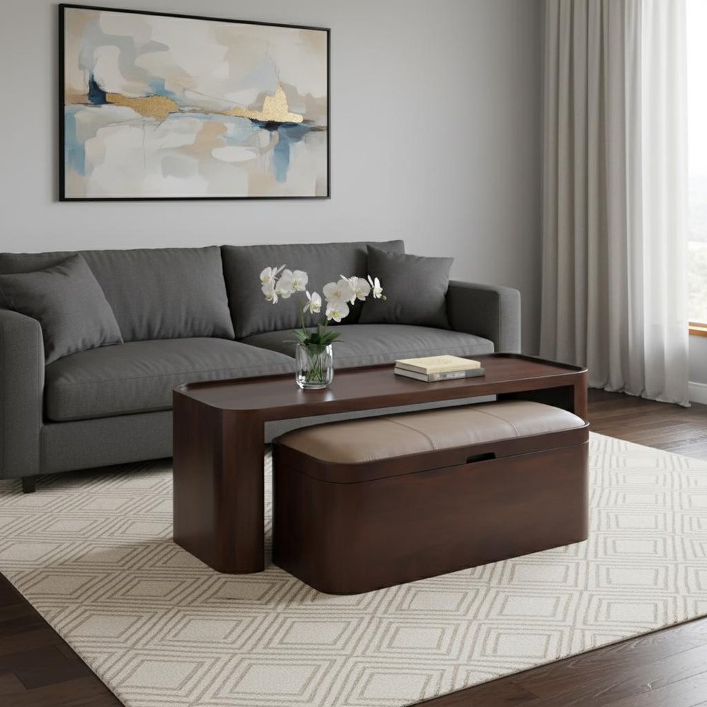 54" Brown Solid Wood Sled Trunk Coffee Table HomeRoots