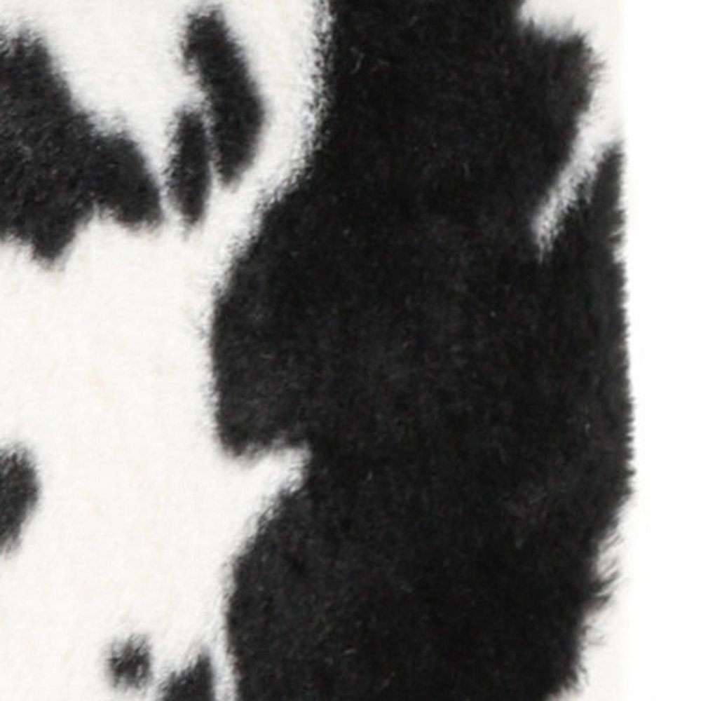 12" Black And White Faux Fur Cow Print Ottoman HomeRoots