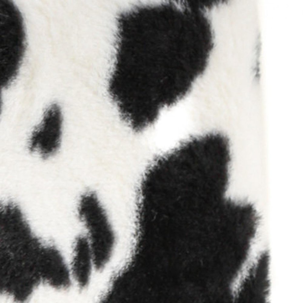 12" Black And White Faux Fur Cow Print Ottoman HomeRoots