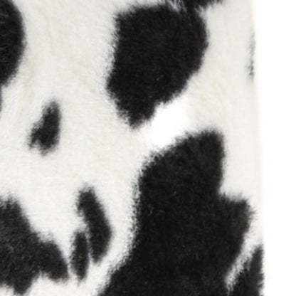 12" Black And White Faux Fur Cow Print Ottoman HomeRoots