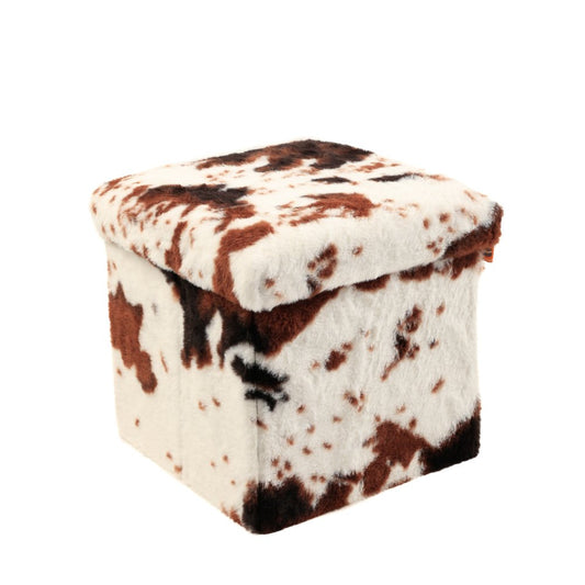 12" Brown And White Faux Fur Cow Print Ottoman HomeRoots