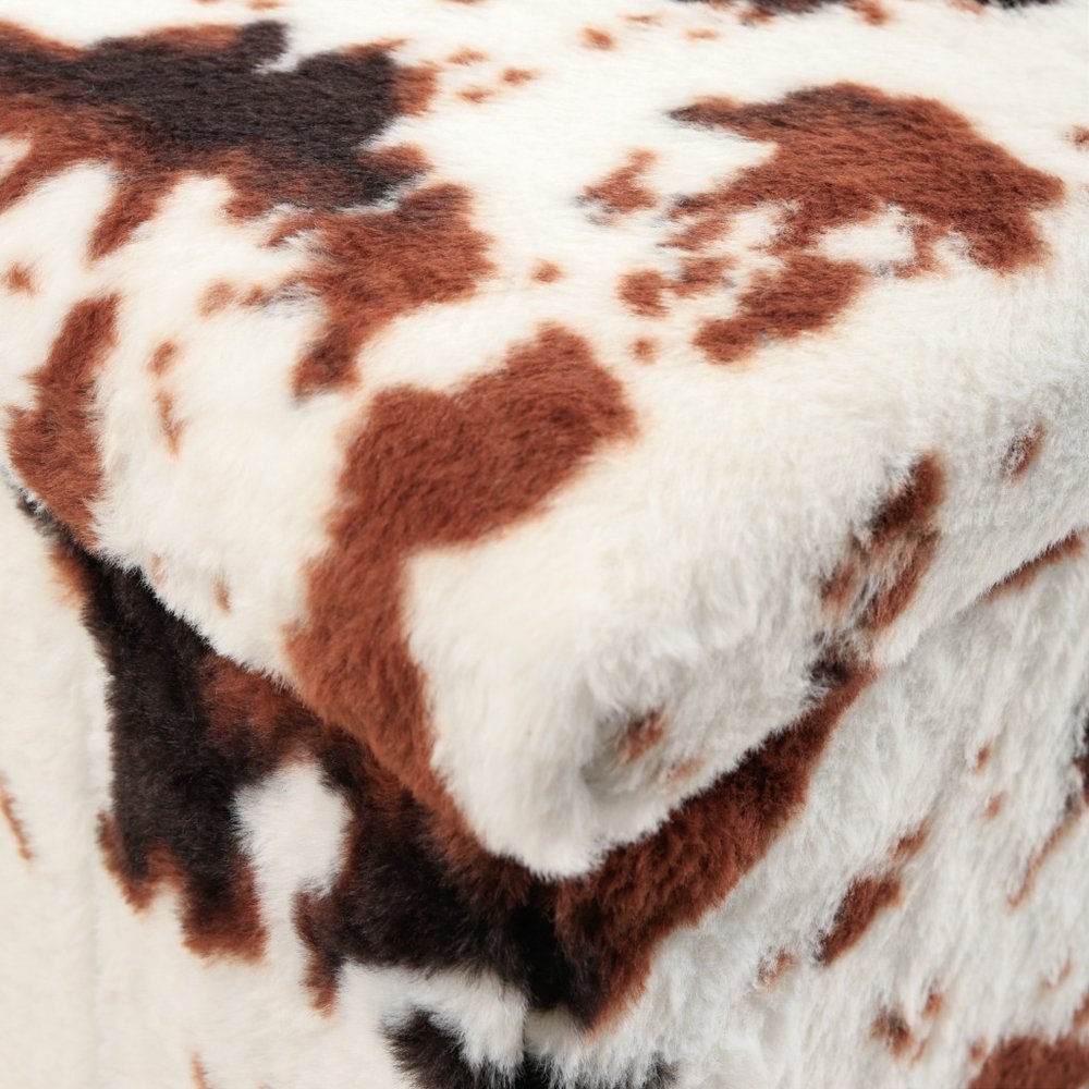 12" Brown And White Faux Fur Cow Print Ottoman HomeRoots