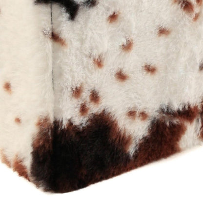 12" Brown and White Faux Fur Cow Print Storage Ottoman HomeRoots