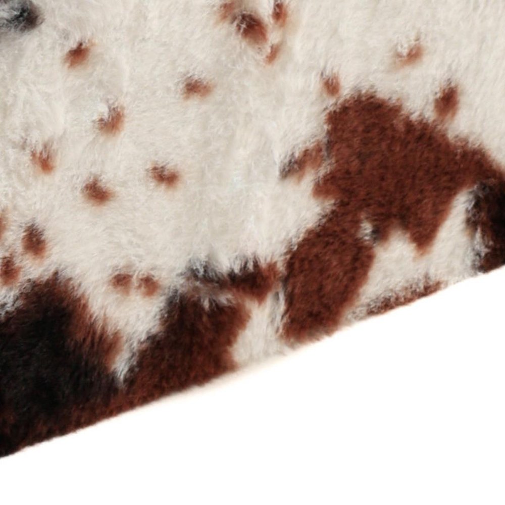 12" Brown And White Faux Fur Cow Print Ottoman HomeRoots
