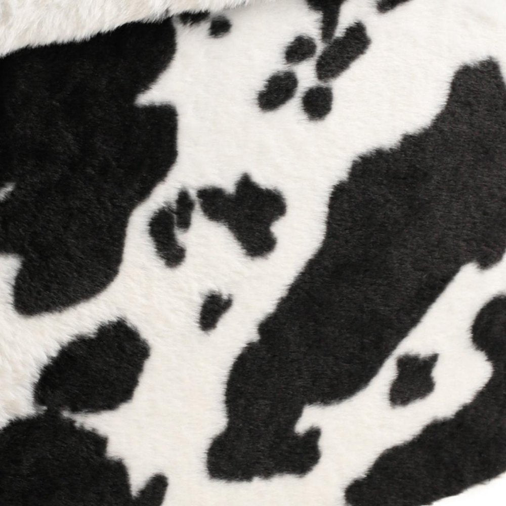 15" Black And White Faux Fur Cow Print Ottoman HomeRoots
