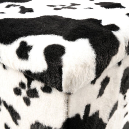 15" Black And White Faux Fur Cow Print Ottoman HomeRoots