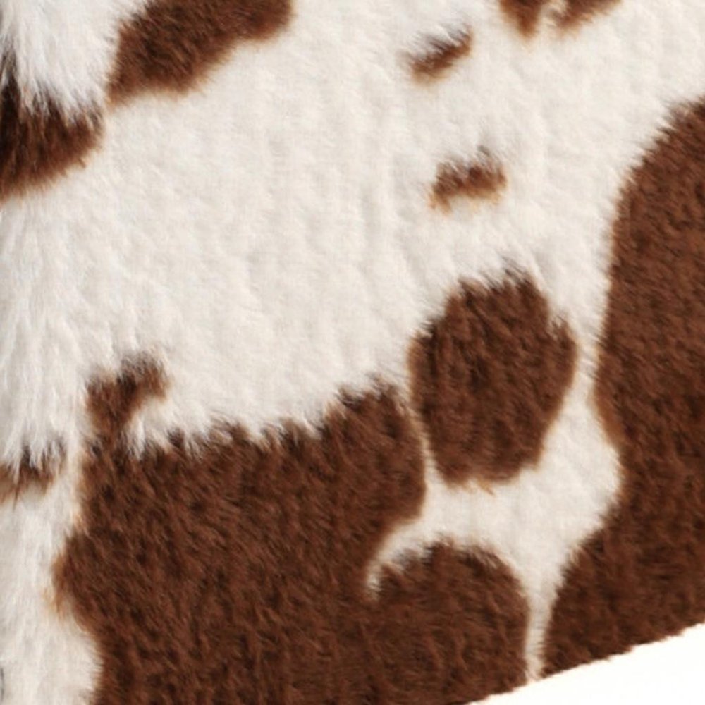 15" White and Brown Faux Fur Cow Print Storage Ottoman HomeRoots