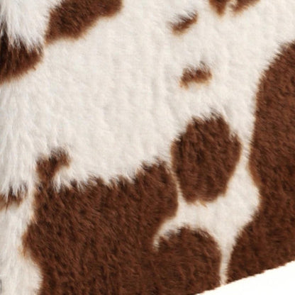 15" White and Brown Faux Fur Cow Print Storage Ottoman HomeRoots