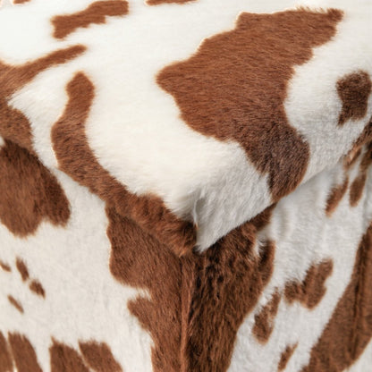 15" White And Brown Faux Fur Cow Print Ottoman HomeRoots