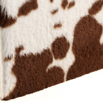15" White And Brown Faux Fur Cow Print Ottoman HomeRoots