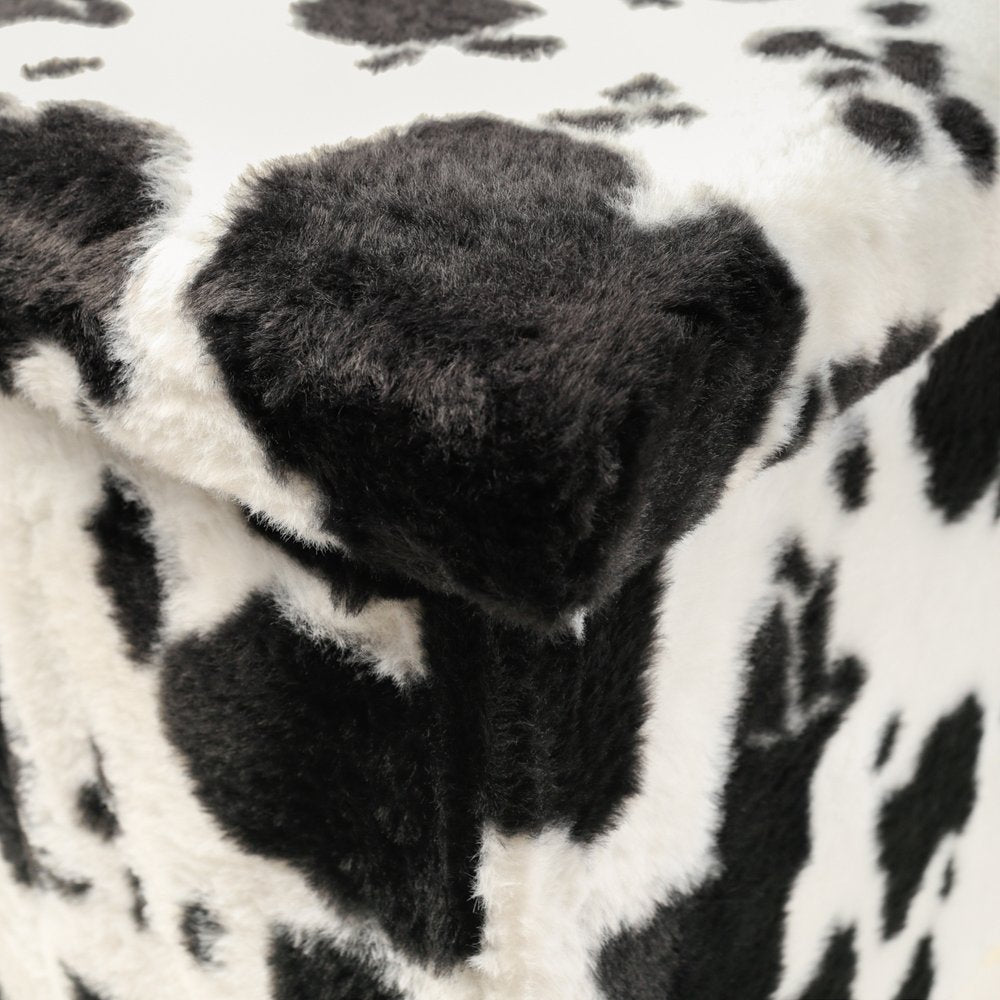 30" Black and White Faux Fur Cow Print Storage Ottoman HomeRoots