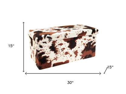 30" White And Brown Faux Fur Cow Print Ottoman HomeRoots