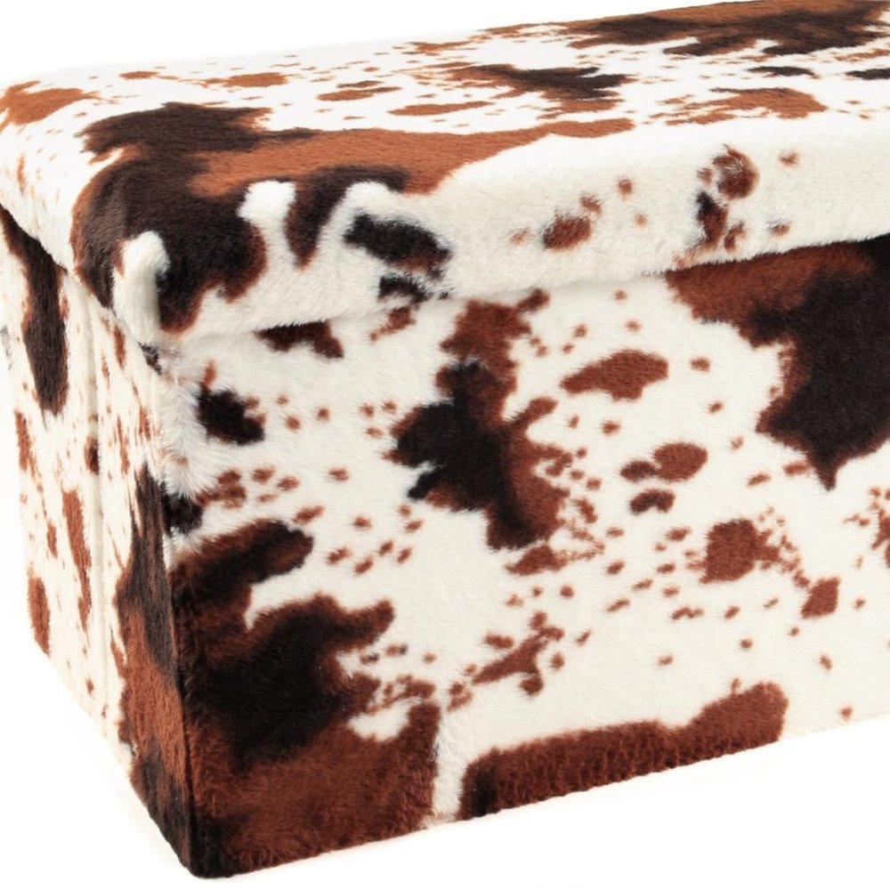 30" White And Brown Faux Fur Cow Print Ottoman HomeRoots