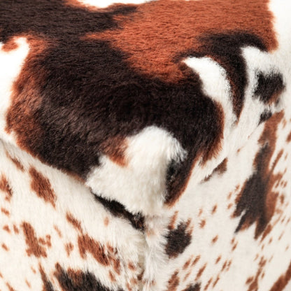 30" White and Brown Faux Fur Cow Print Storage Ottoman HomeRoots