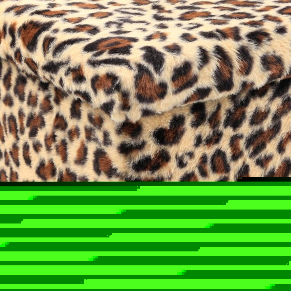 12" Black and Tan Faux Fur Leopard Storage Ottoman HomeRoots