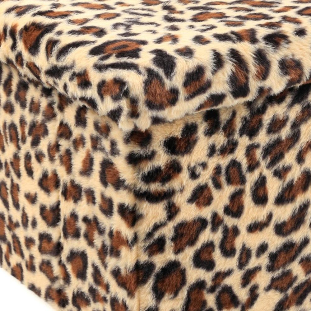12" Black and Tan Faux Fur Leopard Storage Ottoman HomeRoots