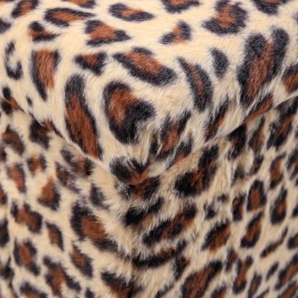 12" Black and Tan Faux Fur Leopard Storage Ottoman HomeRoots